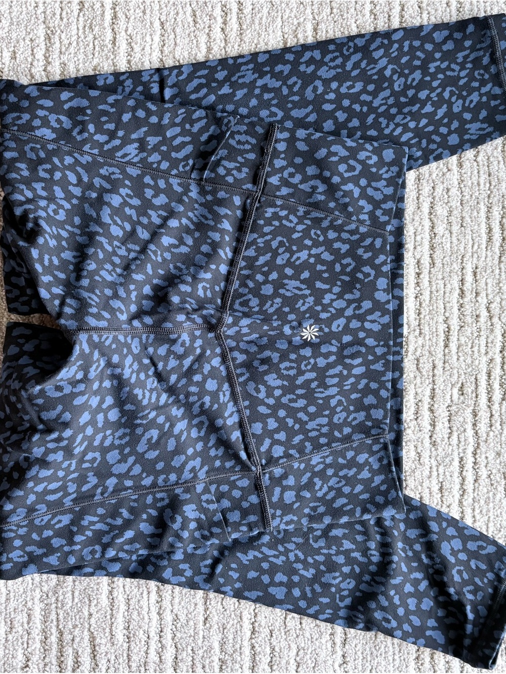 Athleta Black and Blue Leopard Print Leggings salutation stash